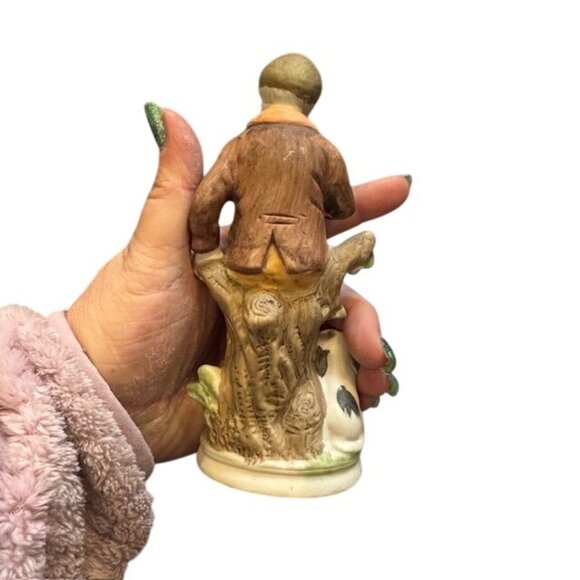 Vintage Hand-Painted Porcelain Boy Figurine Holding Bird With Dog Companion - Picture 5 of 6